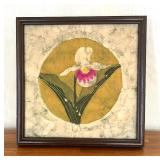 Quilted Wall Framed Wall Hanging Depicting a Lady Slipper