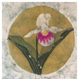 Quilted Wall Framed Wall Hanging Depicting a Lady Slipper