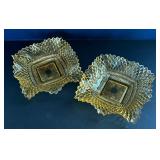 Vintage Amber Glass Saw Tooth Edged Candy Dishes