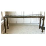 Criss Cross Design Metal Console Table with Glass Top