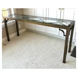Criss Cross Design Metal Console Table with Glass Top