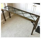 Criss Cross Design Metal Console Table with Glass Top