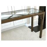 Criss Cross Design Metal Console Table with Glass Top