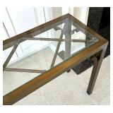 Criss Cross Design Metal Console Table with Glass Top