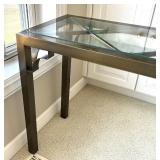 Criss Cross Design Metal Console Table with Glass Top