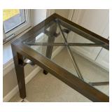 Criss Cross Design Metal Console Table with Glass Top