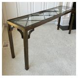 Criss Cross Design Metal Console Table with Glass Top