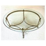 Vintage Brass Based Coffee Table / Vintage Mid Century LaBarge Style Coffee Table
