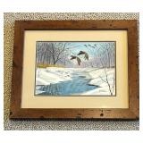 "Mallard Ducks in Flight" Framed Original Watercolor by Rhynard Klingbeil