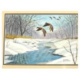 "Mallard Ducks in Flight" Framed Original Watercolor by Rhynard Klingbeil