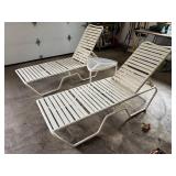 Pair of Adjustable Patio Lounge Chairs and Accent Table / Pair of Adjustable Sun Loungers and Accent Table