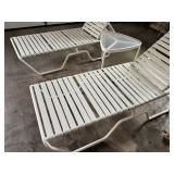 Pair of Adjustable Patio Lounge Chairs and Accent Table / Pair of Adjustable Sun Loungers and Accent Table