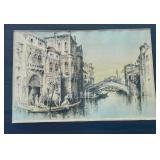 Vintage Framed Colored Etching Venice Print