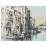 Vintage Framed Colored Etching Venice Print