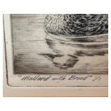 Les Kouba Drypoint Etching / Original Les Kouba Drypoint Etching Mallard with Brood