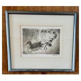 Les Kouba Drypoint Etching / Original Les Kouba Drypoint Etching Mallard with Brood