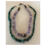 Beaded Turquoise Necklace and Beaded Amethyst Crystal Necklace