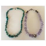 Beaded Turquoise Necklace and Beaded Amethyst Crystal Necklace
