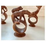Set of Six Vintage Hand Carved Kenyan Animal Figurine Napkin Rings