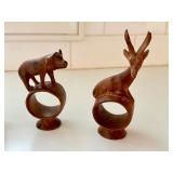 Set of Six Vintage Hand Carved Kenyan Animal Figurine Napkin Rings