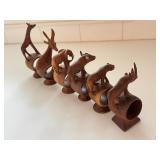 Set of Six Vintage Hand Carved Kenyan Animal Figurine Napkin Rings