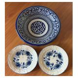 Decorative Blue and White Plates and Bowl
