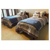 Two Vintage Twin Beds with Reversible Bedding