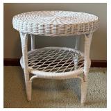 Round White Wicker Accent Table