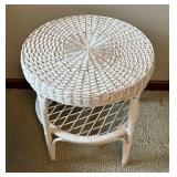 Round White Wicker Accent Table