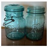 Six Vintage Blue Ball Glass Jars