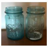 Six Vintage Blue Ball Glass Jars