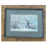 "Quail and Elk Bull" Print by Richard Amundsen