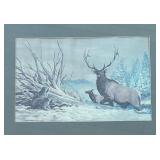 "Quail and Elk Bull" Print by Richard Amundsen