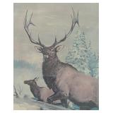 "Quail and Elk Bull" Print by Richard Amundsen