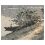 Original Painting of a Lakeside Scene