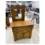 Antique Oak Dry Sink with Mirror