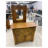 Antique Oak Dry Sink with Mirror