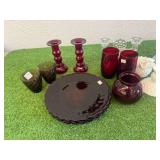 Fostoria Candlestick, Red Glass & Milk Glass