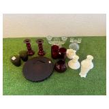 Fostoria Candlestick, Red Glass & Milk Glass