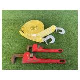 Tow Strap & Pipe Wrenches