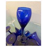Tote of Blue Glassware
