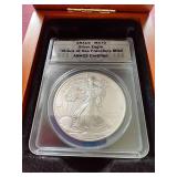 2012-S American Silver Eagle - MS70 With Wooden Box Display