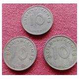 (3) Germany Third Reich 10 Pfennig Coins