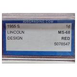 1955-S Wheat Penny - Red MS68