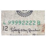 1963 $1 Note With Cool Serial Number - "99992222"