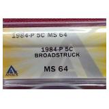 1984-P *Broadstruck* Error Nickel - ANACS MS64