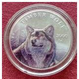 2000 Liberia Timber Wolf $10 Coin