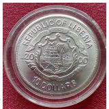 2000 Liberia Timber Wolf $10 Coin