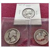 (3) 90% Silver Washington Quarters