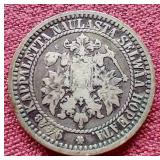 1865 Finland Silver 1 Markka Coin